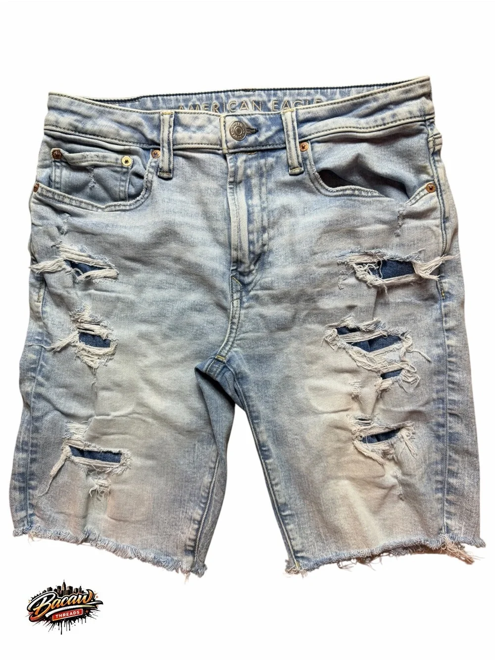 American Eagle Outfitters Men's 31 Light Wash Distressed Denim Jean Shorts
